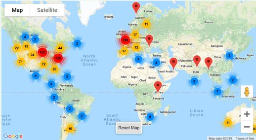 World map image with location pins