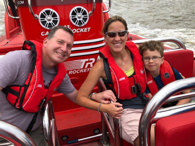 Family on speed boat