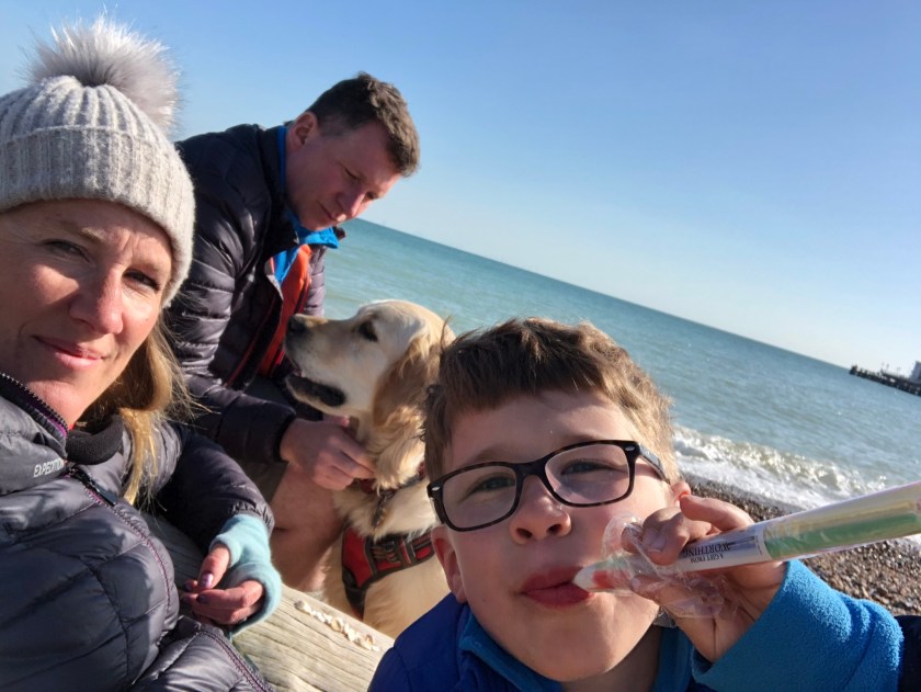 a family on a beach